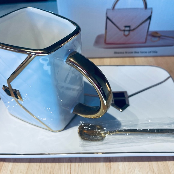 New ! Luxury bag-shaped coffee mug, plate and spoon set - Picture 6 of 15